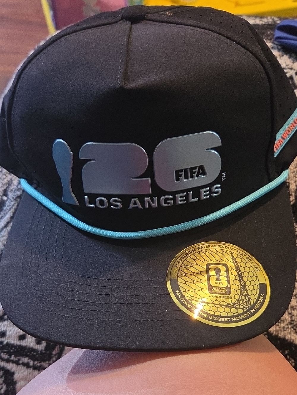 FIFA 125 Los Angeles Black Snapback Hat with Teal Trim
